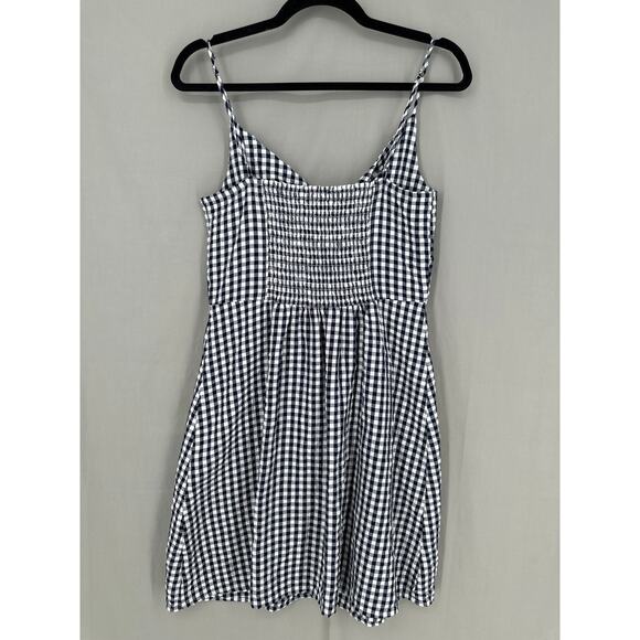 Loft Dress Womens 6 Navy Blue Plaid Mini Gingham Cowl Neck Cutout Boho Cottage - Picture 3 of 7